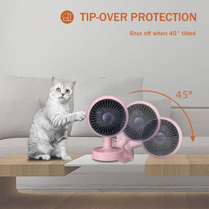 Space Heater,Small Space Heater,1200W Desk Heater for Office,160° Lateral Auto Oscillating,3 Gears Adjustable,PTC Ceramic Heating,Tip-over & Overheat Protection,Fast Heating, Hot And Cold Air Pink