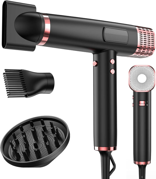 MESCOMB Dual Voltage Ionic Hair Dryer with Diffuser - 1875W High-Speed Blow Dryer for Women, Fast Drying, No Heat Damage, Low Noise, Lightweight, European Travel 110V-120V/220V-240V, Pink