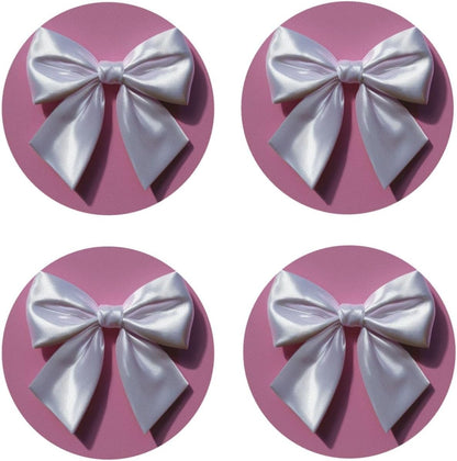 White Satin Bow On Light Pink Drinks Coasters Set of 4 Leather Drink Coasters for Tabletop Protection Heat Resistant Bar Cup Mat Pad