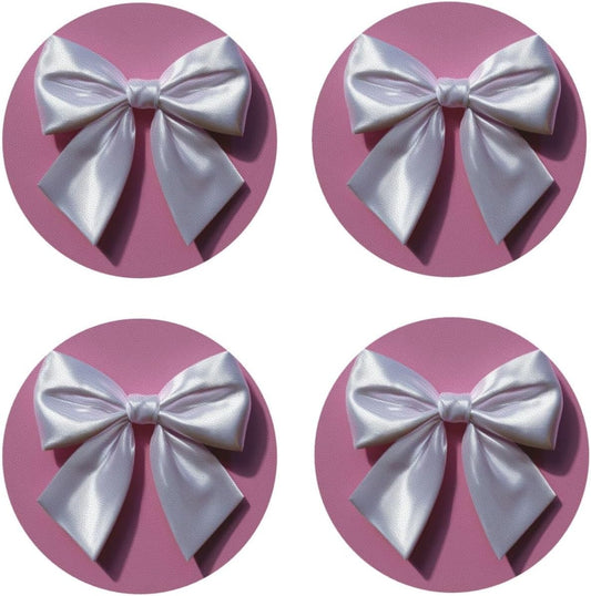 White Satin Bow On Light Pink Drinks Coasters Set of 4 Leather Drink Coasters for Tabletop Protection Heat Resistant Bar Cup Mat Pad
