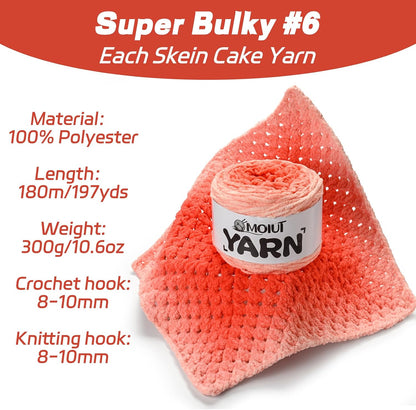 Blanket Perfect Ombre Cake Yarn - Baby Yarn for Crocheting Soft - 3 Pack of 10.6oz/300g - #6 Super Bulky - 197 Yards for Knitting, Crafts & Amigurumi, Chunky Chenille Yarn(3 Peach Blossom)