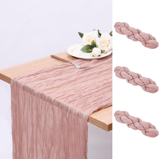Table Runner Cheesecloth 3pcs Dusty Pink Table Runners 120 inches Thanksgiving Decorations Boho Rustic 10FT Cheese Cloth Runner for Wedding Birthday Party Baby Shower Home Decor