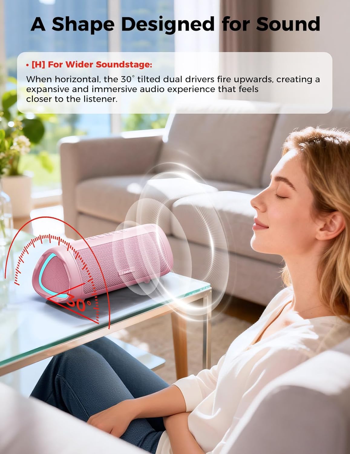 Bluetooth Speaker, 20W HD Sound, Portable Wireless, IPX5 Waterproof, Up to 24H Playtime, TWS, for Home/Party/Outdoor/Camping/Beach Essentials, Birthday Gift for Fathers Day Men Dad Husband (Pink)