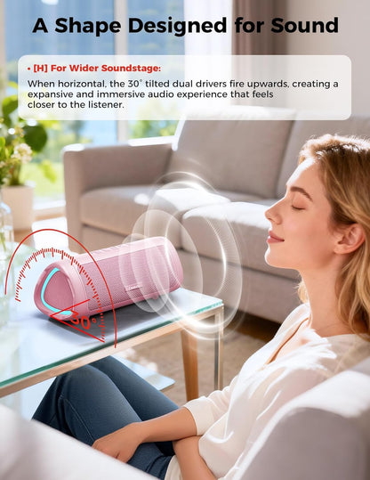 Bluetooth Speaker, 20W HD Sound, Portable Wireless, IPX5 Waterproof, Up to 24H Playtime, TWS, for Home/Party/Outdoor/Camping/Beach Essentials, Birthday Gift for Fathers Day Men Dad Husband (Pink)