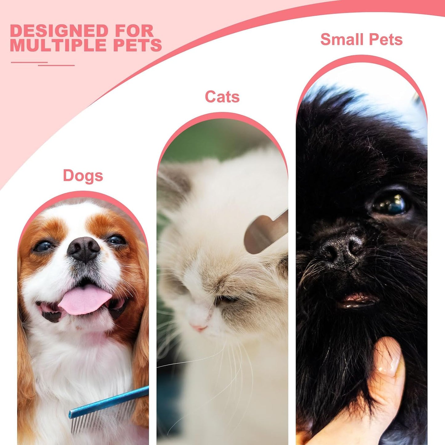 Dog Cat Comb, Pet Combs Stainless Steel Teeth with Rounded Ends for Knots Mats Loose Hair Removal, 6.5/7.5IN (Pink Coated, 2 Pack), Grooming Tool Intended for Long Curly Hair Pet