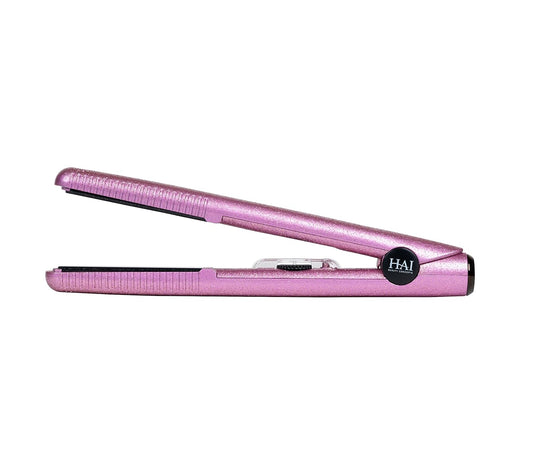 HAI 1 Inch Tri-Diamond Flat Iron - Dual Voltage Hair Straightener - Up to 450F for All Hair Types - Professional Fast Heating & Auto Shut-Off After 60-Minutes - Glitter Pink