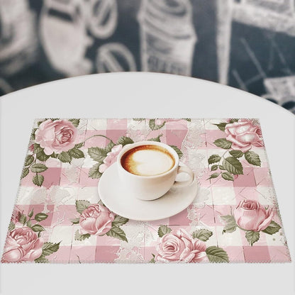 Placemats Set of 4 Heat Resistant Table Placemats Set Washable Easy Clean Placemat Durable Non-Slip Dining Table Mats Set Peach Retro Pattern Kitchen Place Mats for Dining Indoor Outdoor
