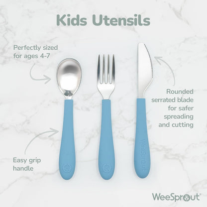 Kids Stainless Steel Utensils Set - Premium 18/8 Grade Silverware Kit - 2 Spoons, 2 Forks, and 2 Knives for Ages 4-7 - Silicone Easy-Grip Handles - Children Flatware Cutlery (Matte - Pink, Off White)
