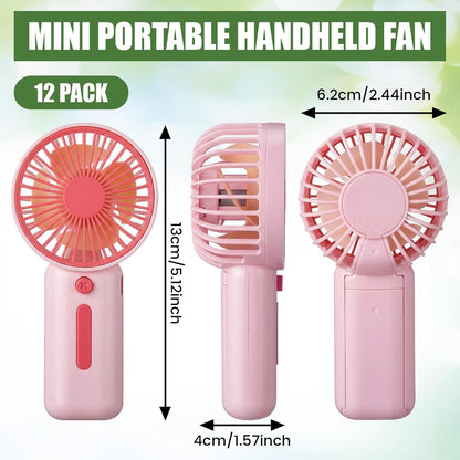 EBOOT 12 Pack Mini Portable Fans Bulk with Foldable Stand, Small Handheld Fan Pink Battery Operated Fan for Women Men Travel, Gym, Office, Wedding, Camping, Makeup