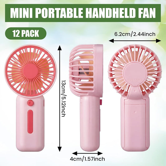 EBOOT 12 Pack Mini Portable Fans Bulk with Foldable Stand, Small Handheld Fan Pink Battery Operated Fan for Women Men Travel, Gym, Office, Wedding, Camping, Makeup