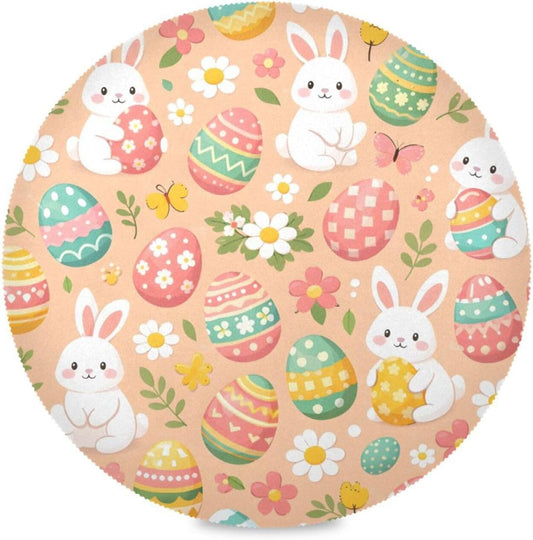 Easter Eggs Pattern Peach Place Mats Set of 4, 15 Inch Round Placemats Washable Non-Slip Table Mats for Kitchen Dining
