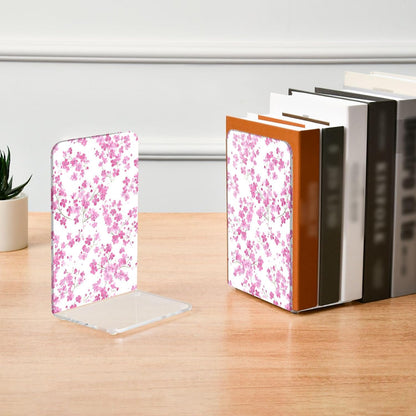 Light Pink Small Floral 8 Bookends Book Ends for Shelves Heavy Books Stopper Decorative Acrylic Non-Slip 1 Pair