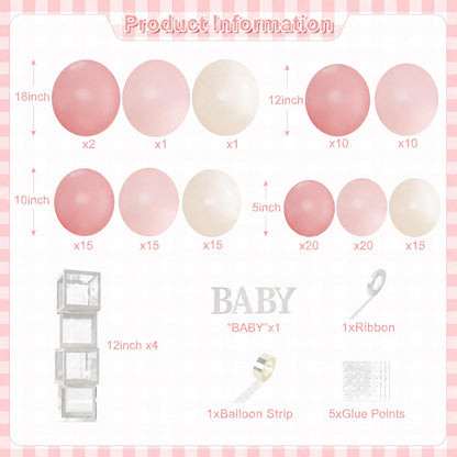 Pink Balloon Arch Garland Kit, 132Pcs Pink Baby Shower Decorations for Girl Baby Boxes with Letters for Boho Baby Shower Birthday Gender Reveal Party Wedding Decorations