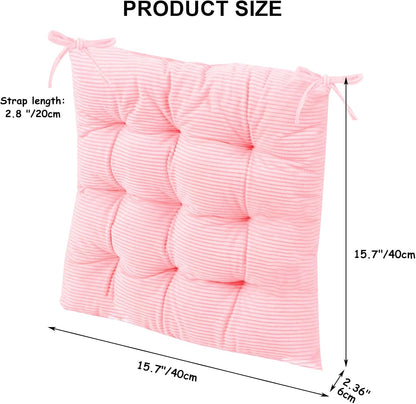 4Pack Chair Cushions for Dining Chairs 15.7"X15.7" Corduroy Chair Pads with Ties Indoor Non-Slip Square Seat Cushion for Kitchen Office Chairs Computer Desk Seat Pad, Pink