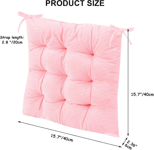 4Pack Chair Cushions for Dining Chairs 15.7"X15.7" Corduroy Chair Pads with Ties Indoor Non-Slip Square Seat Cushion for Kitchen Office Chairs Computer Desk Seat Pad, Pink