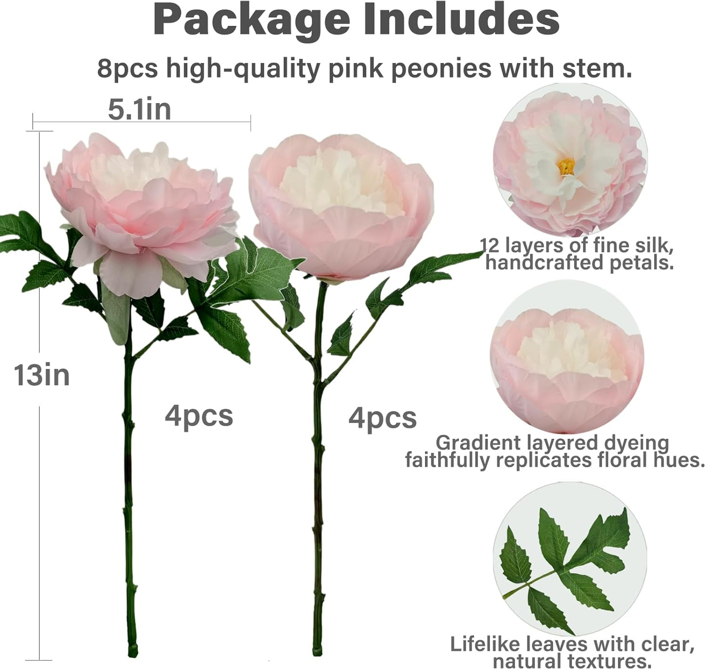 Premium Pink Peonies Artificial Flowers, Fake Silk Peony Flowers with Stems, Faux Florals for Wedding Bridal Bouquets, Floral Arrangements, Table Centerpieces, Home Decorations