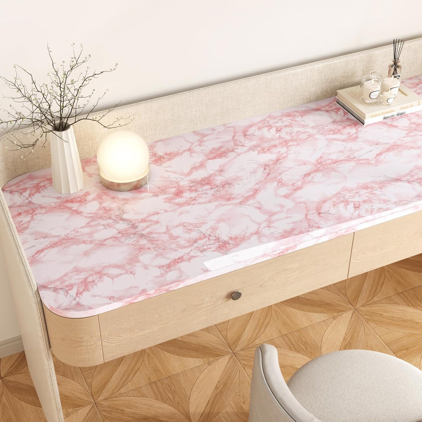 VEELIKE Pink Marble Contact Paper Wallpaper Stick and Peel 15.74 x118.11inches Self Adhesive Removable Waterproof Wall Covering for Table Countertop Cabinet Drawer