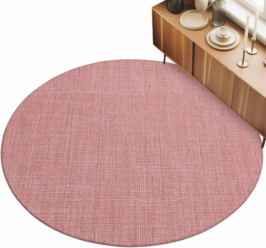 Round Area Rug 3', Vintage Peach Pink Small Area Rugs for Kitchen Bathroom Bedroom Office Laundry, Farmhouse Retro Solid Color Linen Texture Non Slip Door Mat Indoor Entrance Floor Throw Circle Carpet