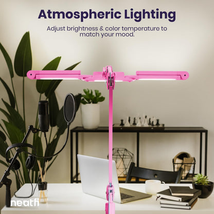 Neatfi 3,000 Lumens LED Desk Lamp, Dimmable, 360 SMD LEDs, 30W, CRI 95, Adjustable Light Modes, Task Lamp for Home Office, Study, Workstation (Pink, 44-Inch, CCT with Clamp)