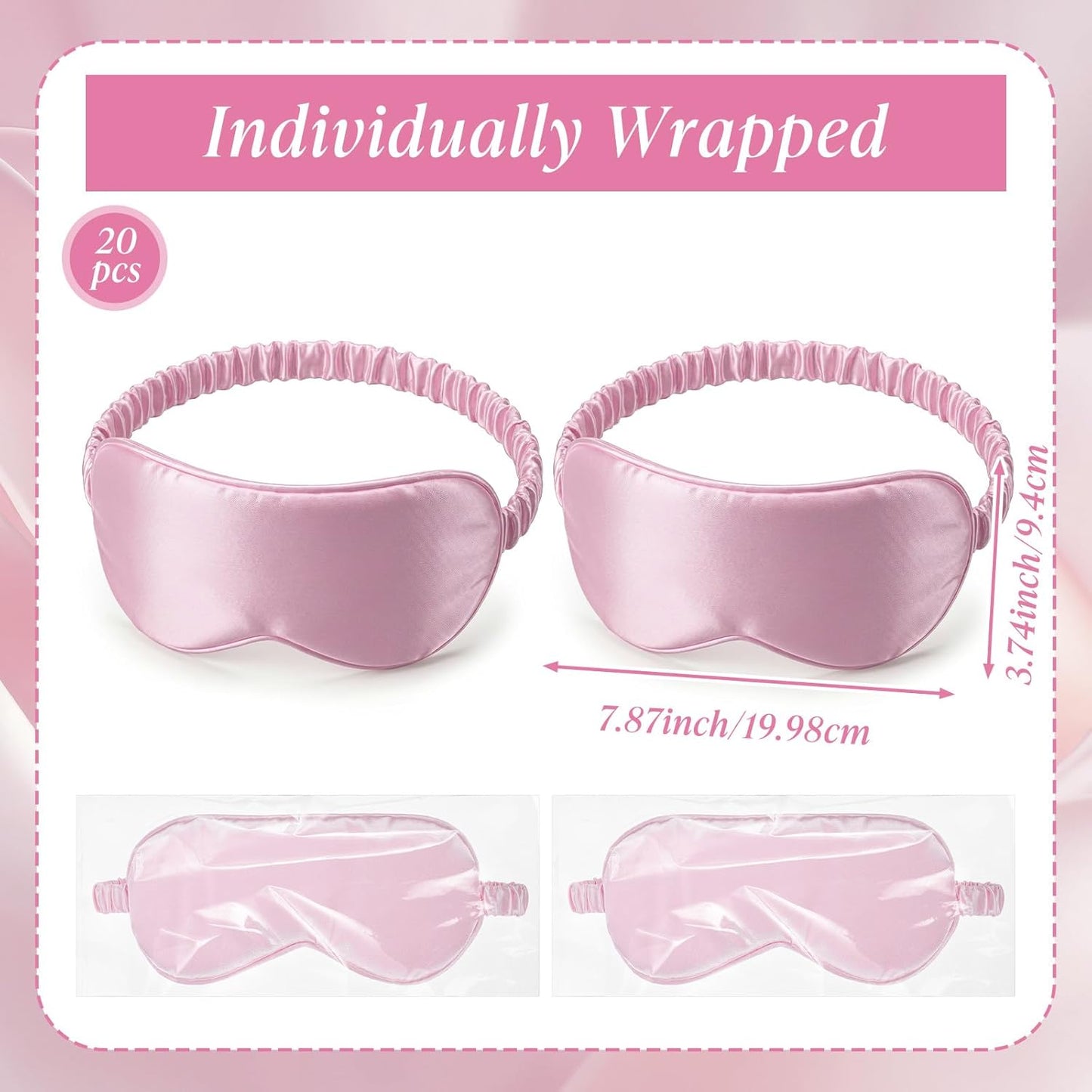 20 Pcs Silk Sleep Eye Mask for Sleeping Adjustable Elastic Strap Blackout Smooth Soft Eye Covers No Pressure Sleep Mask for Women and Men Comfortable Blindfolds(Pink)
