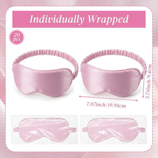 20 Pcs Silk Sleep Eye Mask for Sleeping Adjustable Elastic Strap Blackout Smooth Soft Eye Covers No Pressure Sleep Mask for Women and Men Comfortable Blindfolds(Pink)