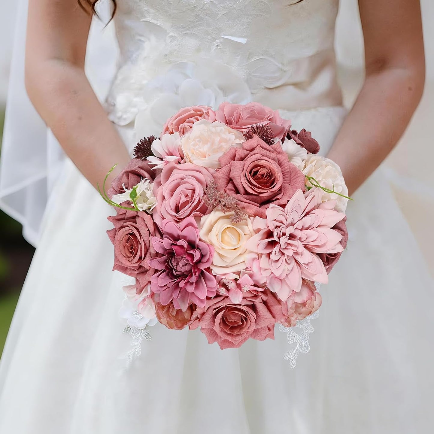 Artificial Flowers Dusty Pink Artificial Flower Combo Box Set Fake Roses Bouquets Bridal Wedding Shower Decorations Fake Floral for Party Centerpieces Floral Arrangements Pink Blush Flowers