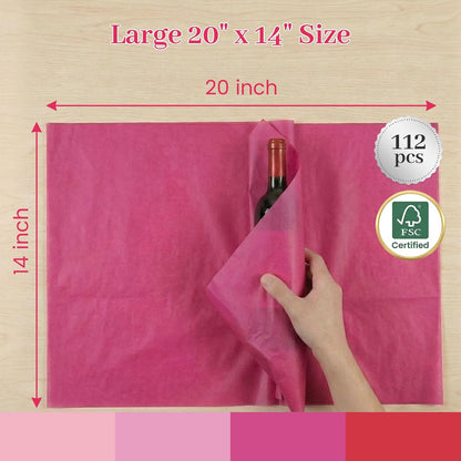 Koogel 112 Sheets Pink Tissue Paper, 20x14 Inch Red Tissue Paper for Gift Bags Bulk Crafts Wrapping DIY Project