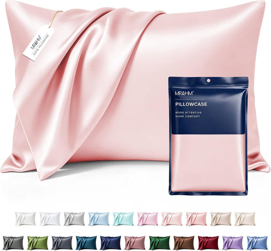 MR&HM Satin Pillowcase for Hair and Skin, Silk Satin Pillowcase 2 Pack, King Size Pillow Cases Set of 2, Silky Pillow Cover with Envelope Closure (20x40, Light Pink)