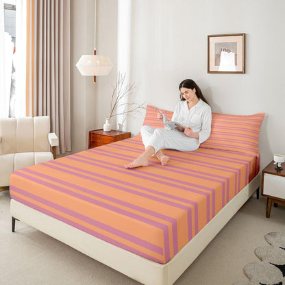 Erosebridal Peach Orange Modern Lines Sheets Queen Size for Kids Teens Adults | Geometric Abstract Striped Bed Sets Retro Classic Horizontal Stripe Sheets Minimalist Stripes Pattern Flat Fitted Sheet