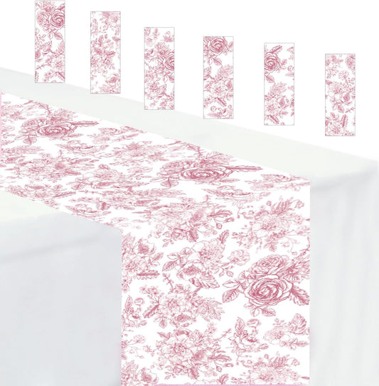 6 PCS Pink Floral Table Runner 14 x 108 Plastic Flower Table Runner for Party Birthday Baby Shower Bridal Shower Wedding Disposable Table Runners