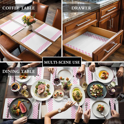 Pink Check Plaid Placemat Set of 4 Non-Slip Placemats for Dining Table Buffalo Farmhouse Style Pattern Washable Table Mats, Heat Resistant Kitchen Table Mats for Party, Dining Room & Home Decor