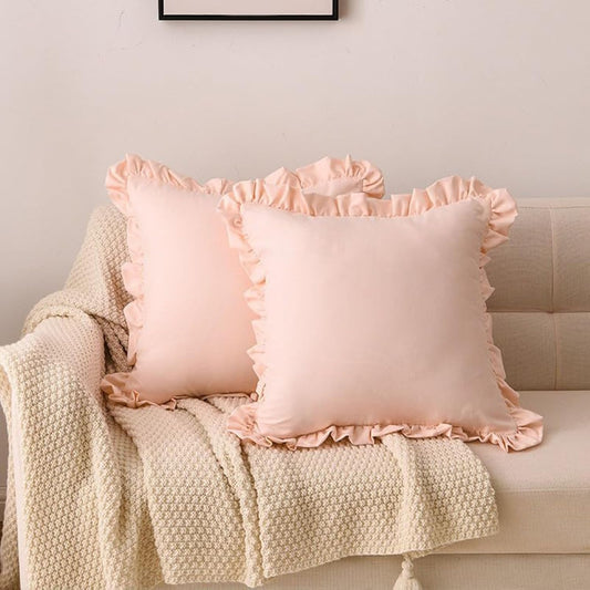 JadeRich Ruffled Bed Pillow Shams Set of 2 Chic Soft Decorative Throw Pillow Covers with Ruffles-Pink 18 X 18