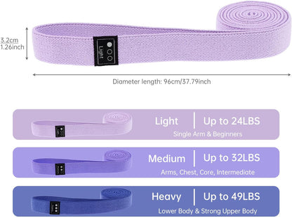 Fabric Resistance Bands - 3-Pack Set, Long Cloth Exercise Bands for Home Workout Strength Training, Yoga & Pilates | with Storage Bag