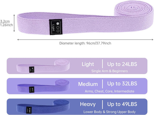 Fabric Resistance Bands - 3-Pack Set, Long Cloth Exercise Bands for Home Workout Strength Training, Yoga & Pilates | with Storage Bag