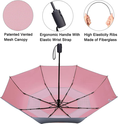 G4Free UPF 50+ UV Protection Travel Umbrella 42/46 Inch Windproof Silver Coating Sun Blocking Umbrella