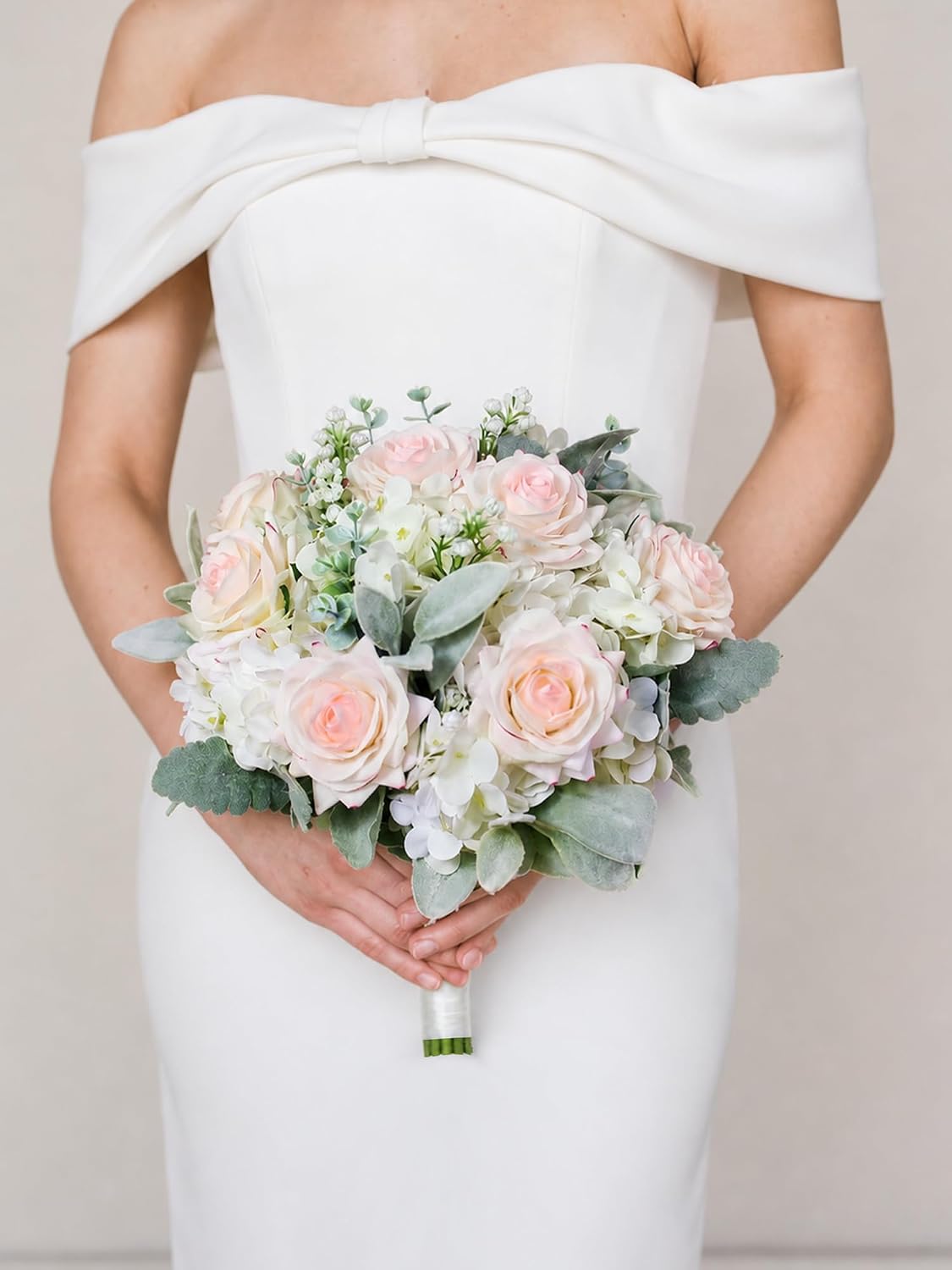 Rinlong 10.6 Inch White Pink Wedding Bouquets for Bride Bridal Bouquet for Wedding Artificial Bouquets Silk Flowers
