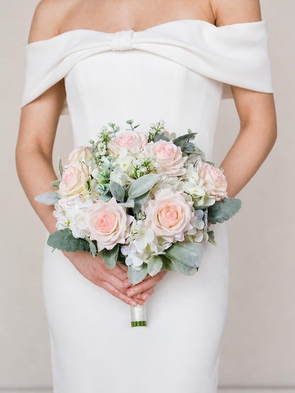 Rinlong 10.6 Inch White Pink Wedding Bouquets for Bride Bridal Bouquet for Wedding Artificial Bouquets Silk Flowers