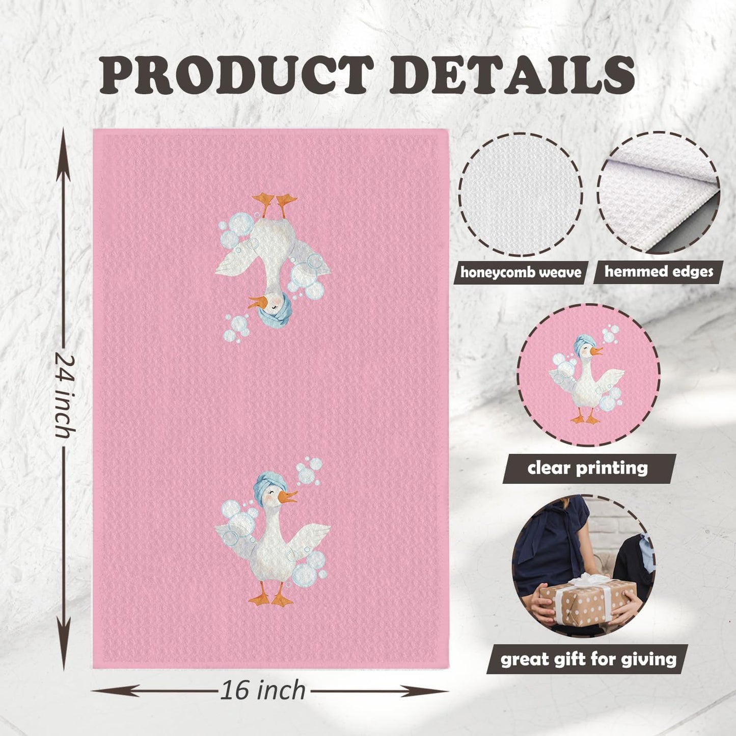 Chicimln Pink Funny Goose Bathroom Hand Towels, Preppy Striped Toothbrush Bubble Goose Decorative Hand Towels for Toddler Kids Girls Bathroom, 16x24 Inch Set of 2