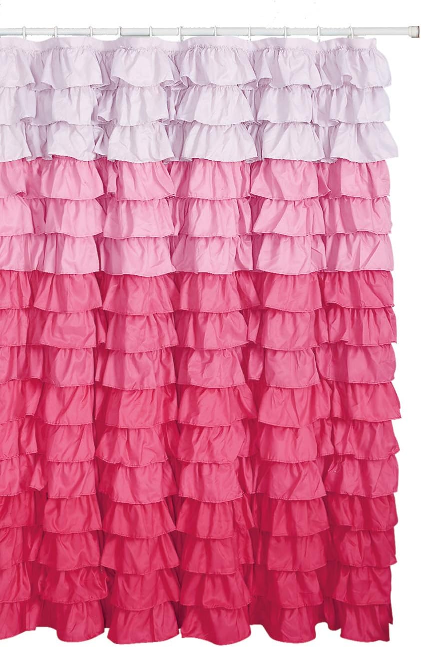 Waterfall Ruffled Fabric Shower Curtain Size 72 x72 inch (Multi Color Pink)