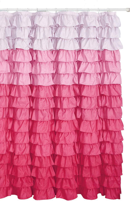 Waterfall Ruffled Fabric Shower Curtain Size 72 x72 inch (Multi Color Pink)