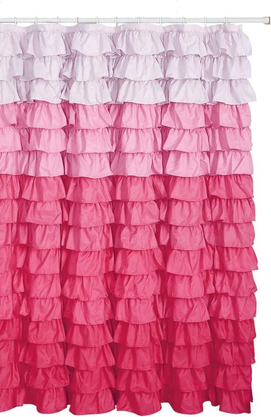 Waterfall Ruffled Fabric Shower Curtain Size 72 x72 inch (Multi Color Pink)