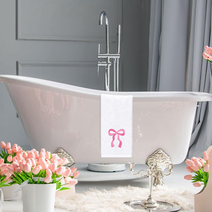 FYSUIMU 2Pcs Pink Bow Hand Towels Cotton Embroidered Bathroom Towels Coquette Bowknot Absorbent Bath Towel for Hand Drying Cleaning Cooking, 29.5 x 13.7 Inch
