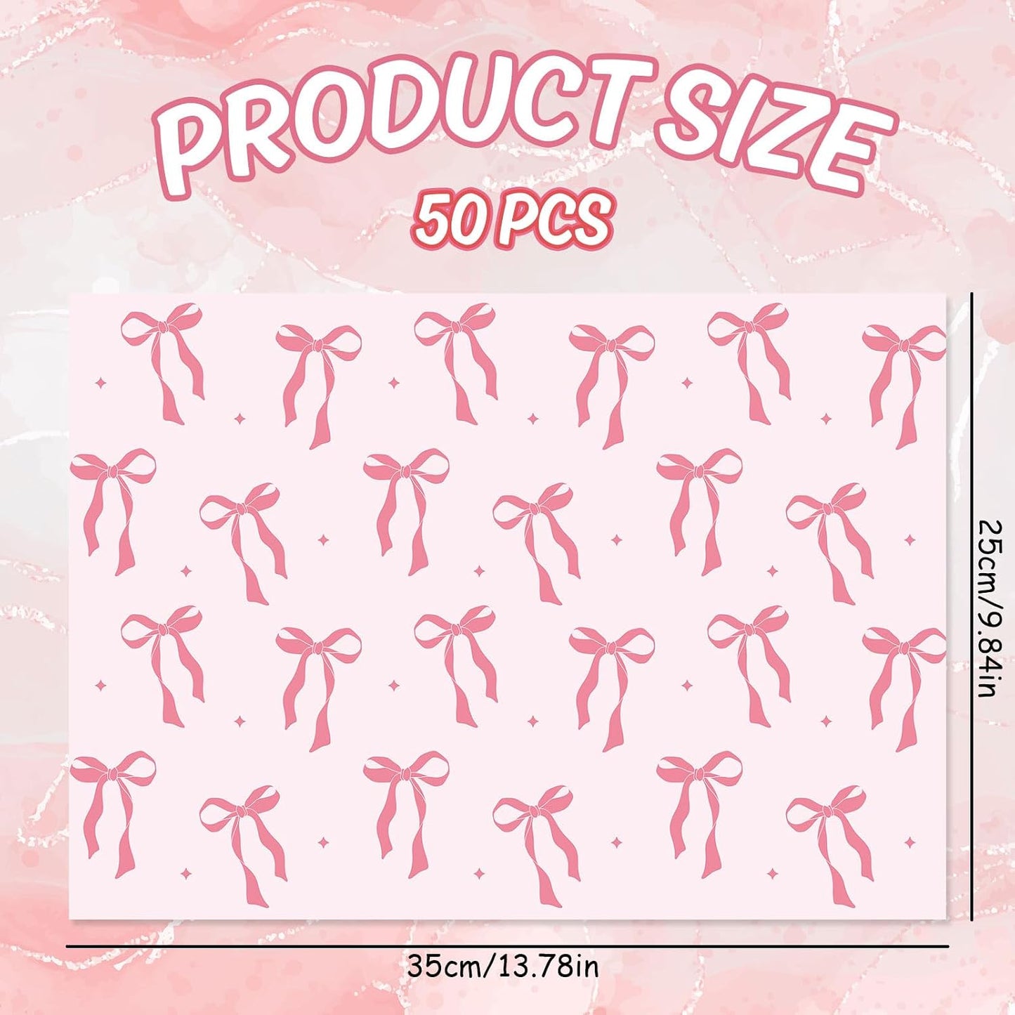 FYSUIMU 50Pcs Pink Bow Paper Placemats Cute Coquette Bow Dinner Mats Disposable Table Mats for Wedding Baby Shower Birthday Bachelorette Party Table Setting
