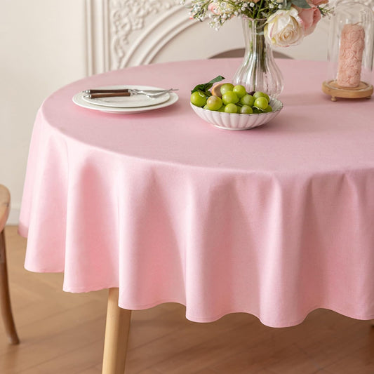 Qidordour Round Tablecloth, 70 inch Diameter, Faux Linen Table Cloth, Water Resistant Spill-Proof Wipeable Polyester Dining Table Cover for Preppy Cafe Restaurant Buffet Tabletop Decoration, Pink