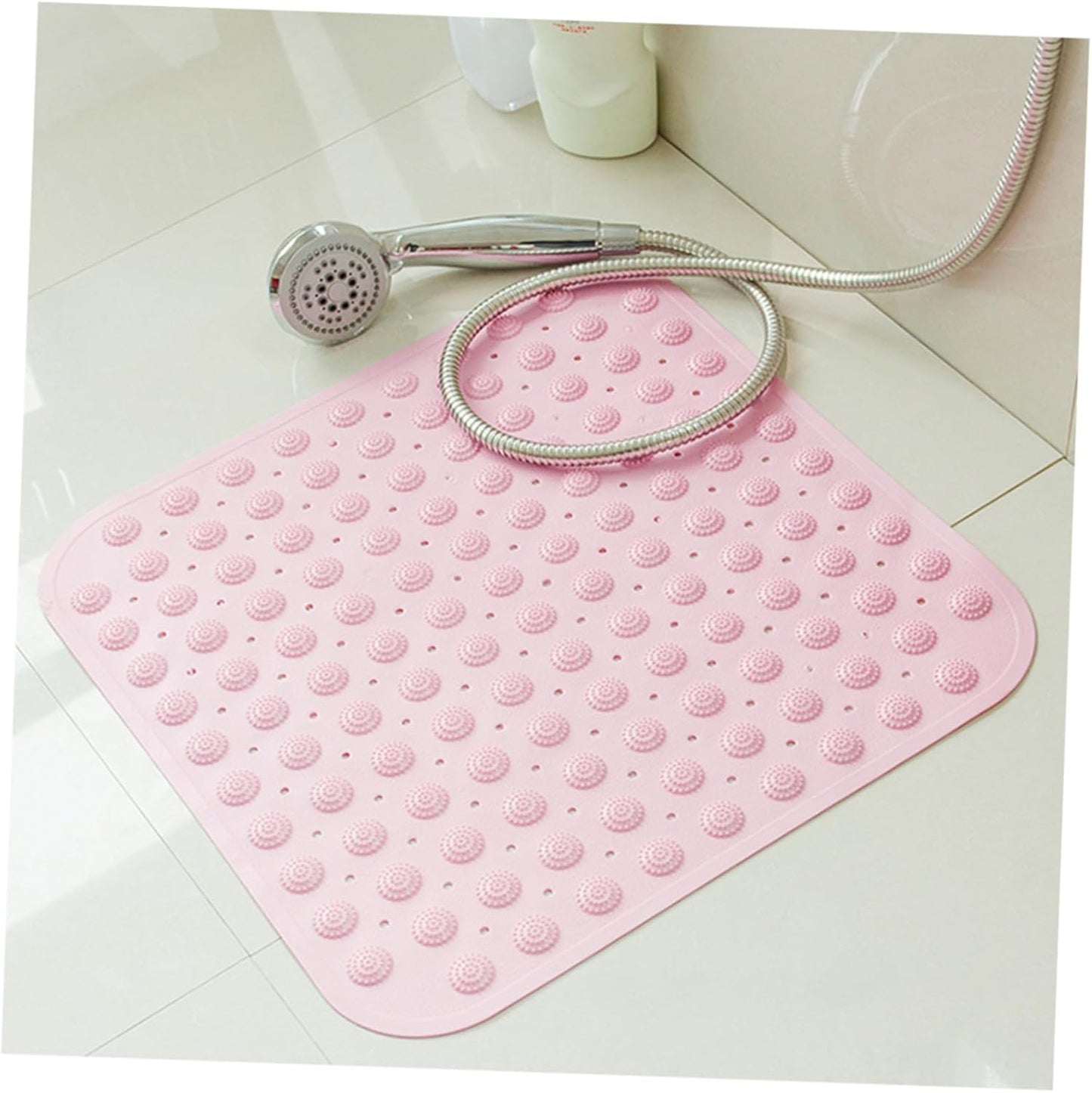 Non-Slip Bath Rug Mat Dots Suction Cups 48x48cm Bath Mat for Shower Pink