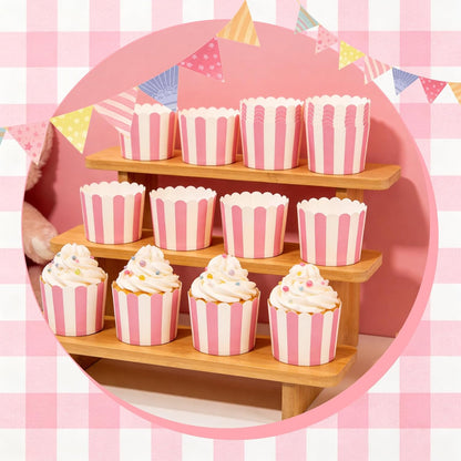 100 PCS Pink and White Striped Cupcake Liners, 6oz Paper Baking Cups and Muffin Liners for Birthday, Wedding, Baby Shower, Bridal Shower, and Party Favors