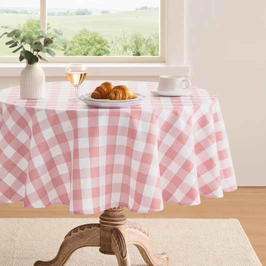 Checkered Tablecloth Rectangle Gingham Table Cloths Waterproof Wrinkle Free Buffalo Plaid Table Covers Washable for Dining, Parties & Outdoor Picnic(Pink,60" Round)