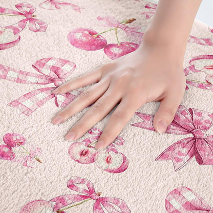 Erosebridal Girls Pink Cherry Bow Bath Mat 20"X 32", Dreamy Princess Pink Bows Bathroom Rugs for Kids Teens Women, Cute Bow Tie Doormat Bowknot Non Slip Bath Rug