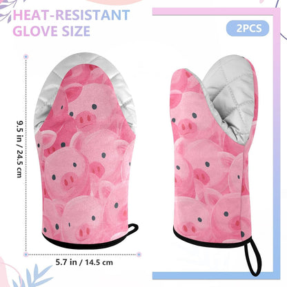 Oven Mitt 2 Pack Set Pigs Pink Pattern Kitchen Mitts Gloves for for Cooking Baking Grilling