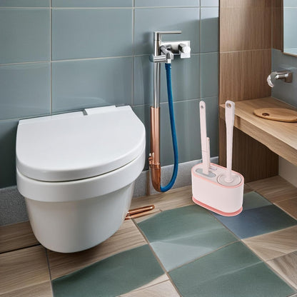 Yardwe Wall-Mounted Toilet Brush Set with Long Handle, Pink Toilet Bowl Cleaner Brush, Bathroom Cleaning Accessory for Deep Scrubbing and Easy Storage